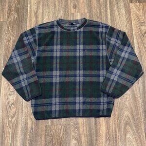 VTG Nautica Sweatshirt Men's Large Black Watch Tartan Plaid NauTech Fleece 90s